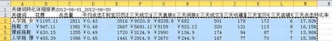 淘寶直通車關(guān)鍵詞數(shù)據(jù)分析表格